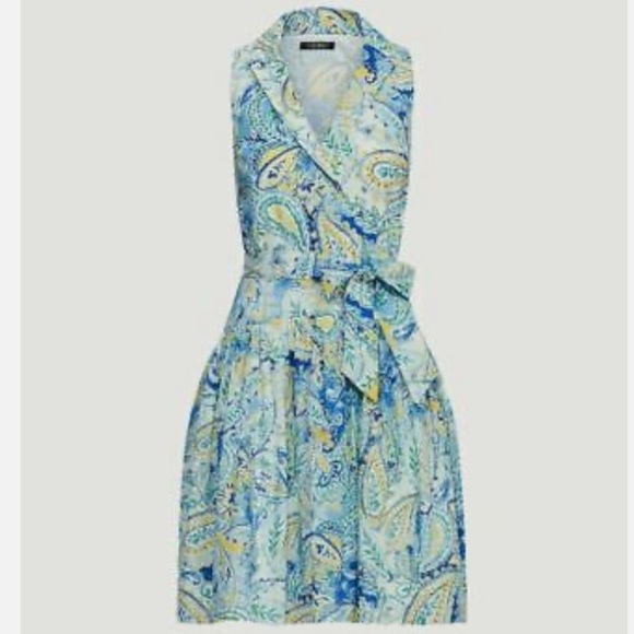 NWT Ralph Lauren White Yellow Blue Sleeveless Flare Dress Size 8P - Picture 3 of 9